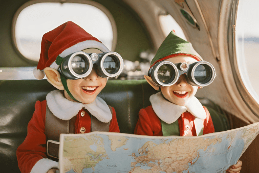 christmas elves on a plane