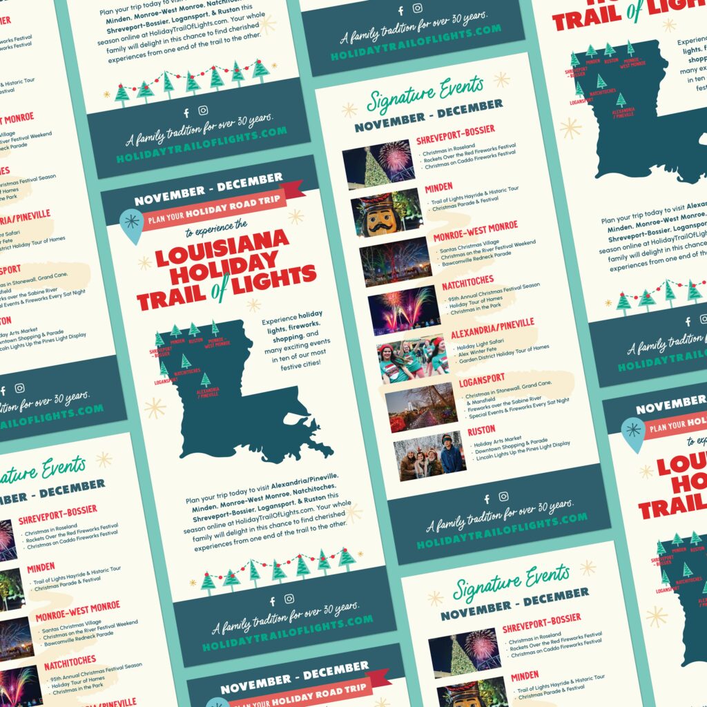 louisiana holiday trail of lights branding rack cards