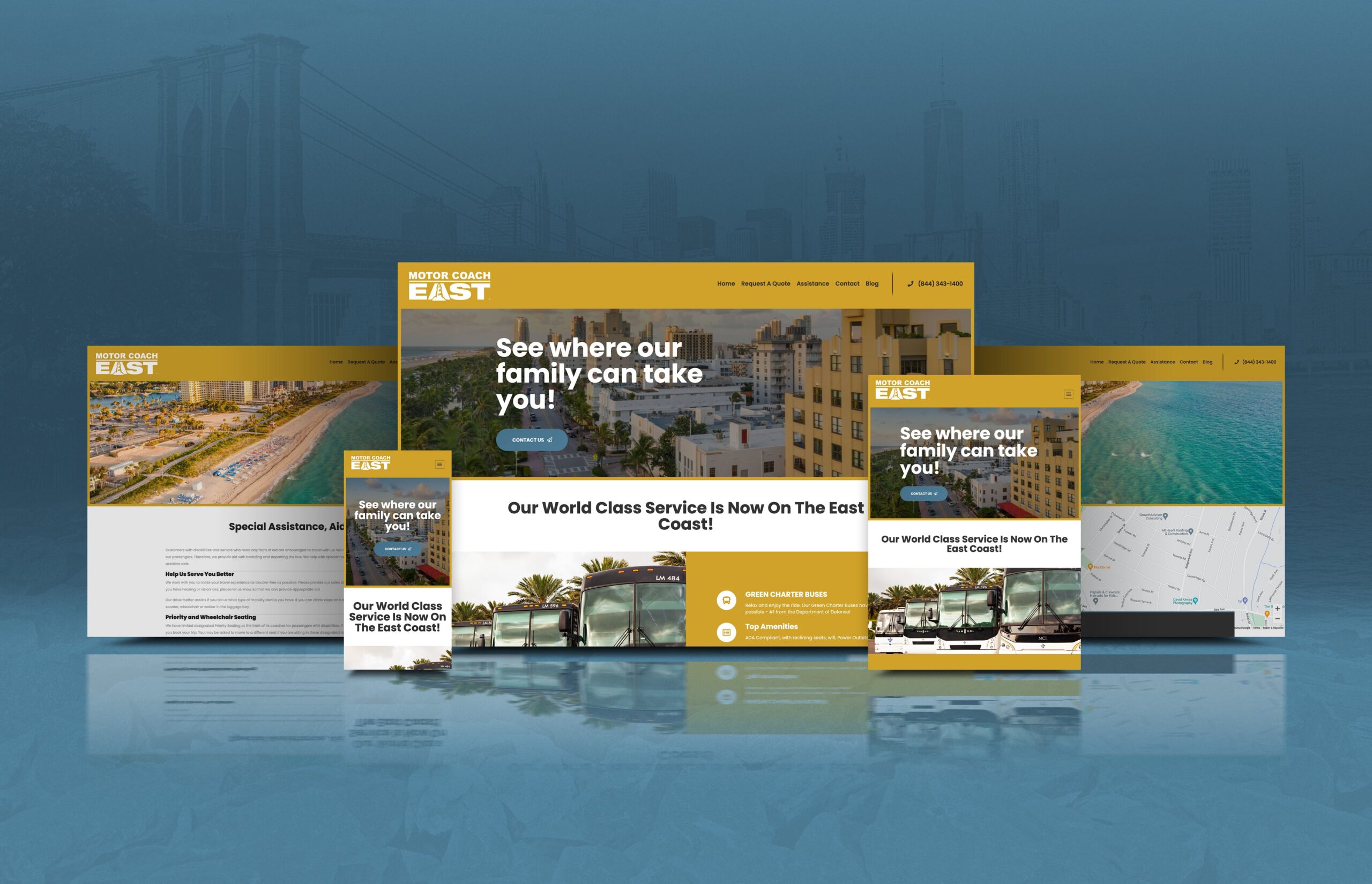 Motor Coach East Website Screens Multiple Devices