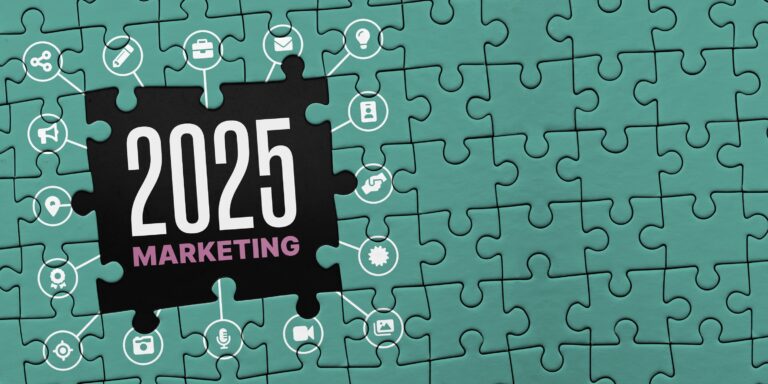 teal puzzle pieces with "2025 marketing" text inlaid