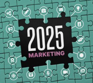 teal puzzle pieces with "2025 marketing" text inlaid