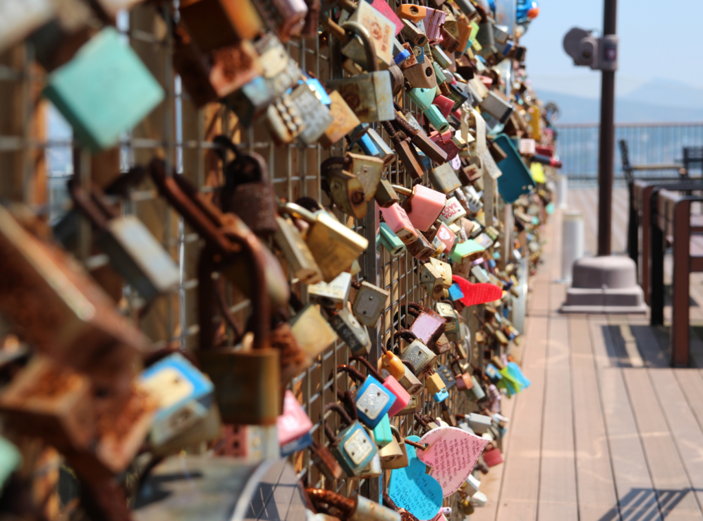 lots of locks on a bridge