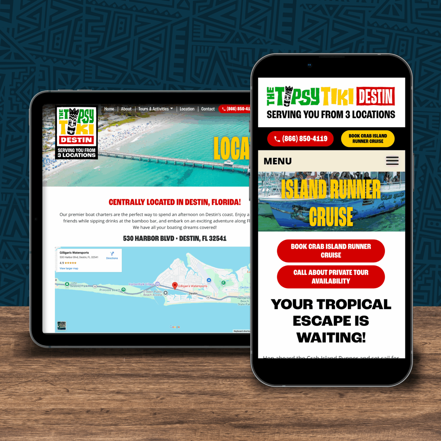 Mobile website design for tiki boat bookings in Destin