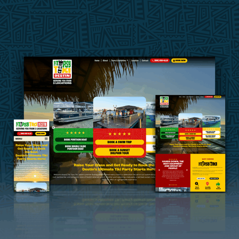 Mobile-friendly tiki boat website design for Tipsy Tiki Destin