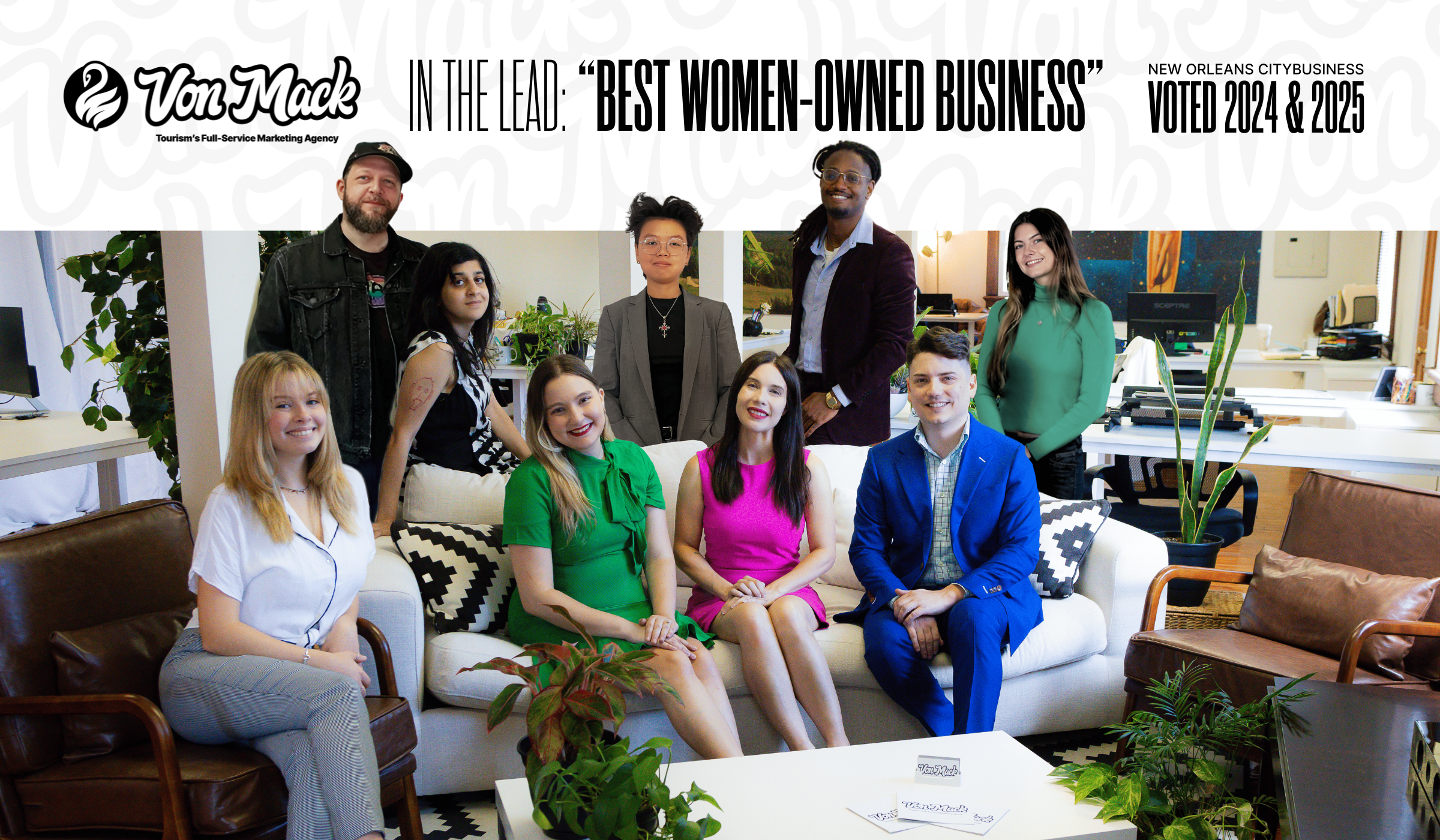 group of award-winning tourism marketers in an agency setting on a white couch