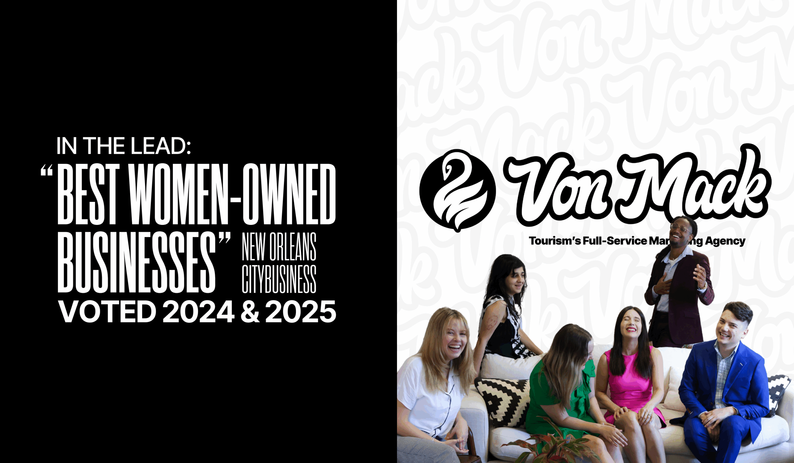 group of people at advertising agency with woman-owned business award banner