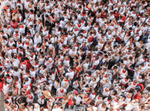 Running of the bulls overhead view