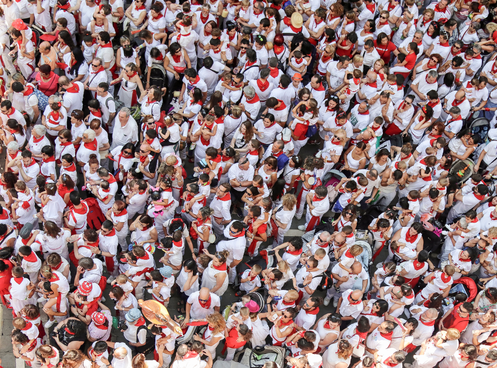 Running of the bulls overhead view