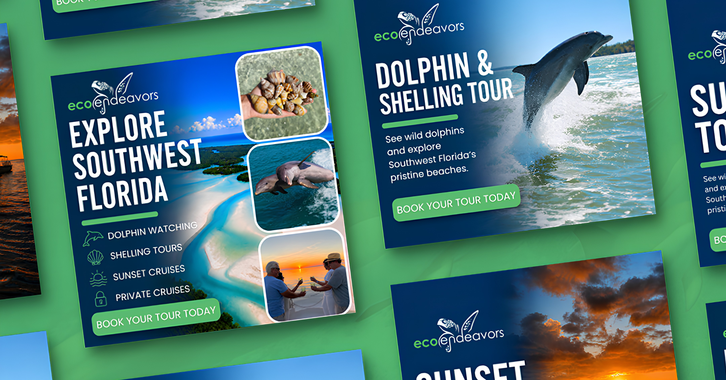 Eco Endeavors direct booking marketing results showing 18.72x ROAS, 163% revenue increase, and 1,495% organic social revenue growth