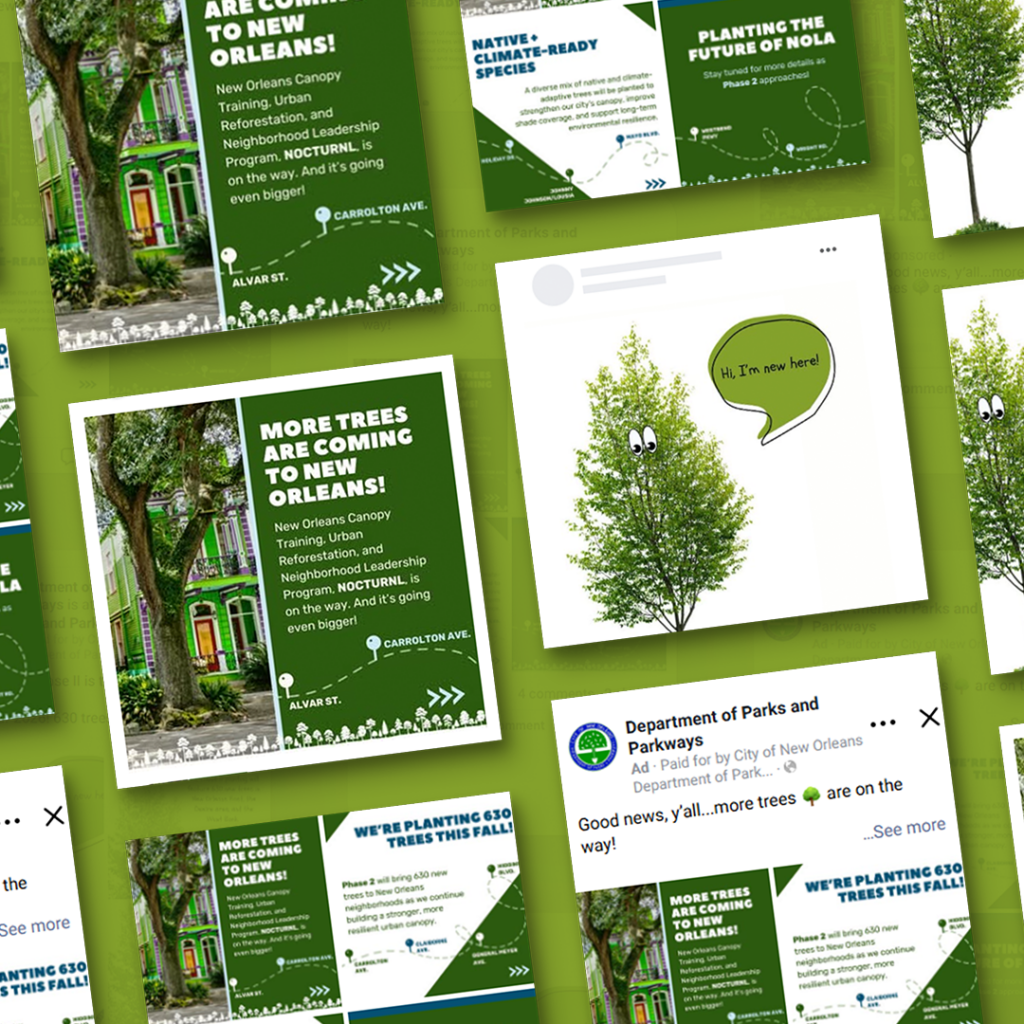Public sector awareness campaign overview for New Orleans Parks and Parkways tree planting initiative