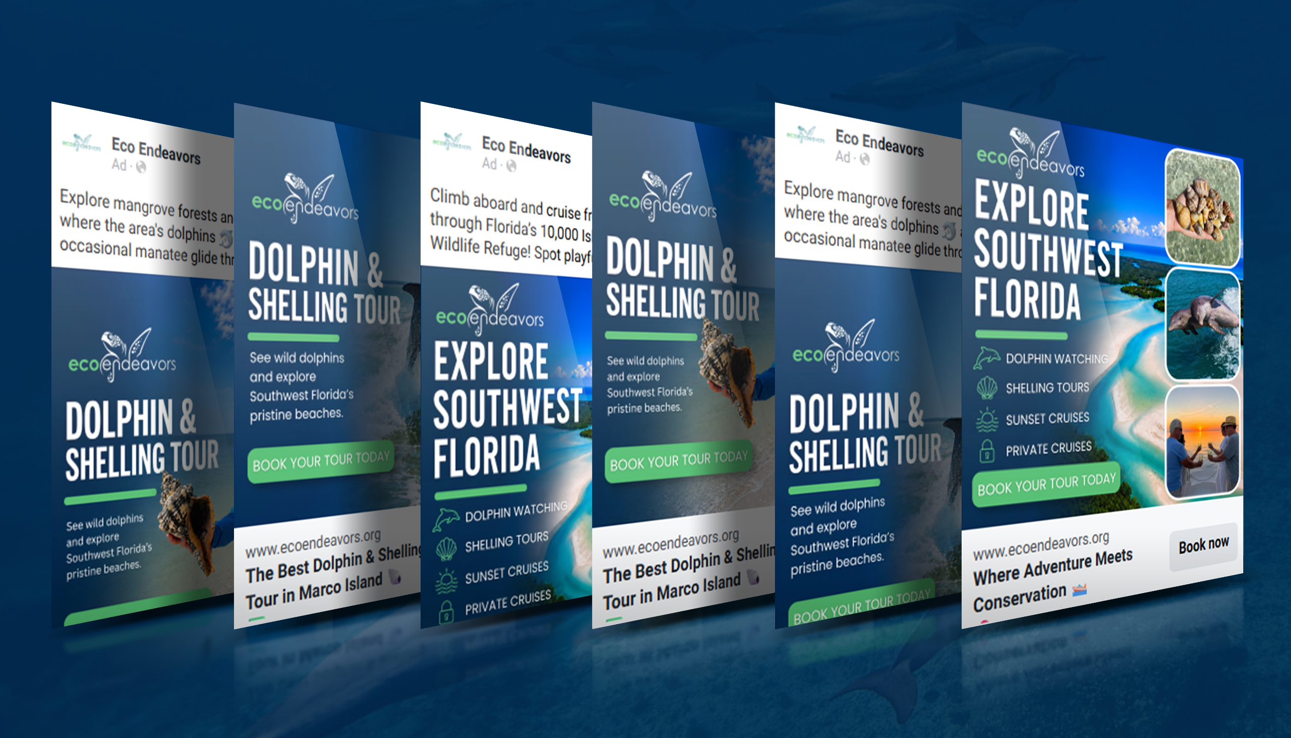 Full-funnel direct booking marketing strategy for Eco Endeavors using Google Ads, Meta advertising, and organic social media