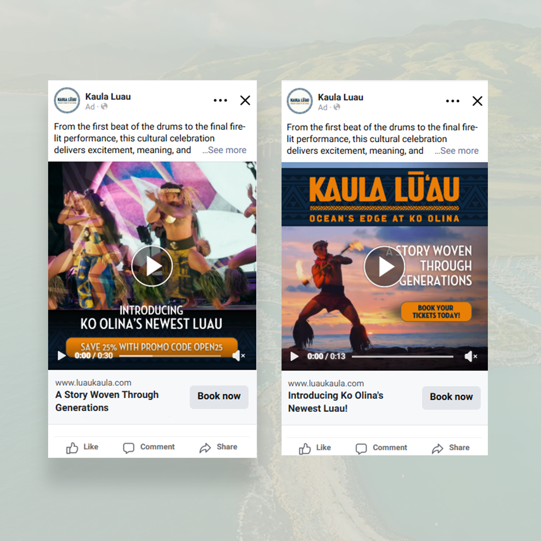 Meta advertising campaign for Kaula Luau supporting ticket sales, engagement, and audience growth