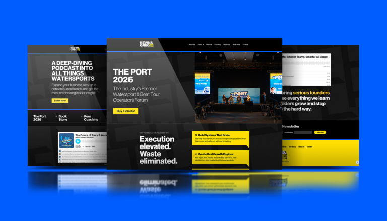 Kevin & Greg Live brand and website design featuring the podcast, The Port, coaching, and operator resources.